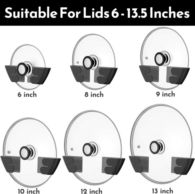 Niceyos Universal Adjustable Pot Lid Organizer for Cabinet - Upgraded Patented Set of 4 Pan Lids Organizers Inside Cabinet Door Wall Mount Pots Top Holder for Kitchen Cupboard, Fits 6" to 14" (Black) - Image 2